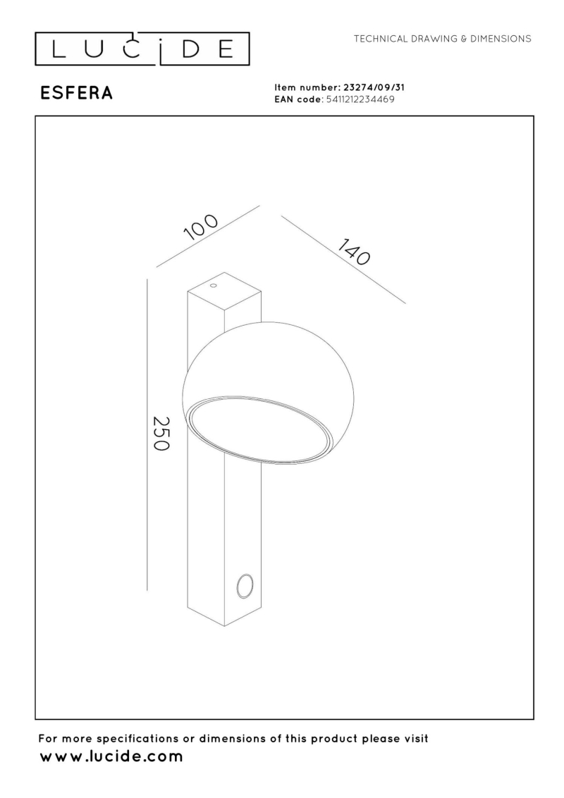 Lucide ESFERA - Nástenné svietidlo - LED Dim. - 1x9W 2700K - Biela
